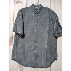 Nautica Shirt Men's Extra Large Black White Button Front‎ Long Sleeve